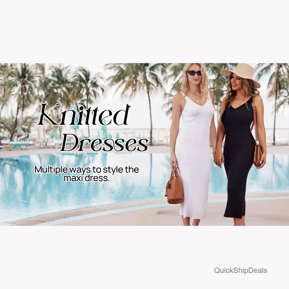 Viscose Polyamide Ribbed Knit Bodycon Midi Dress V Neck Sleeveless - Picture 7 of 7